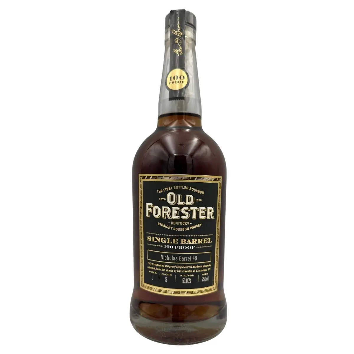 Old Forester 'Black Label' Nicholas Single Barrel 100-Proof Straight Bourbon Whiskey #9